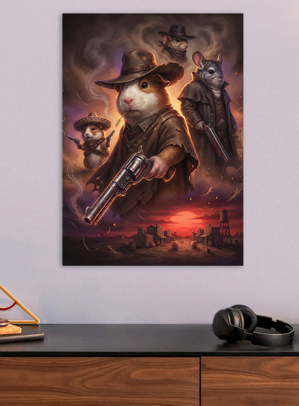 Wild West Guinea Pig Outlaws — metal poster wall art by Lineer